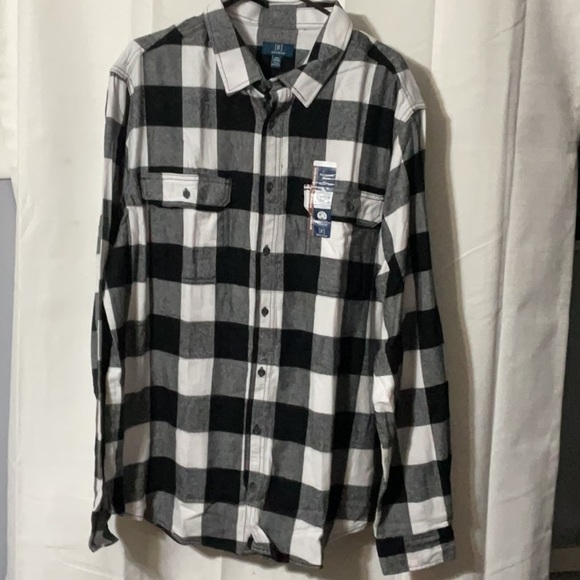 George Other - Black and White Casual Button Down Shirt with Plaid Design and Long Sleeves